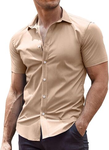 COOFANDY Men's Muscle Fit Dress Shirts Wrinkle-Free Short Sleeve Casual Button Down Shirt in Saudi Arabia