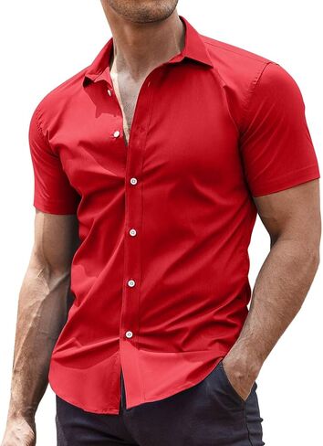 COOFANDY Men's Muscle Fit Dress Shirts Wrinkle-Free Short Sleeve Casual Button Down Shirt in Saudi Arabia