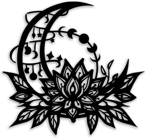 OPTYBVFD Moon Lotus Flower Metal Wall Decor - Moon Phase Room Decor Wall Art Home Decor for Living Room, Bedroom, Dining Room, Bathroom, Office (Black) in Saudi Arabia