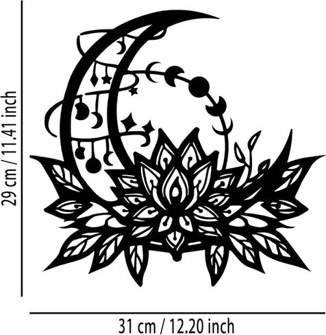 OPTYBVFD Moon Lotus Flower Metal Wall Decor - Moon Phase Room Decor Wall Art Home Decor for Living Room, Bedroom, Dining Room, Bathroom, Office (Black) in Saudi Arabia