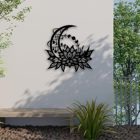 OPTYBVFD Moon Lotus Flower Metal Wall Decor - Moon Phase Room Decor Wall Art Home Decor for Living Room, Bedroom, Dining Room, Bathroom, Office (Black) in Saudi Arabia