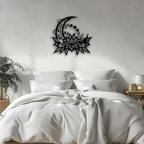 OPTYBVFD Moon Lotus Flower Metal Wall Decor - Moon Phase Room Decor Wall Art Home Decor for Living Room, Bedroom, Dining Room, Bathroom, Office (Black) in Saudi Arabia