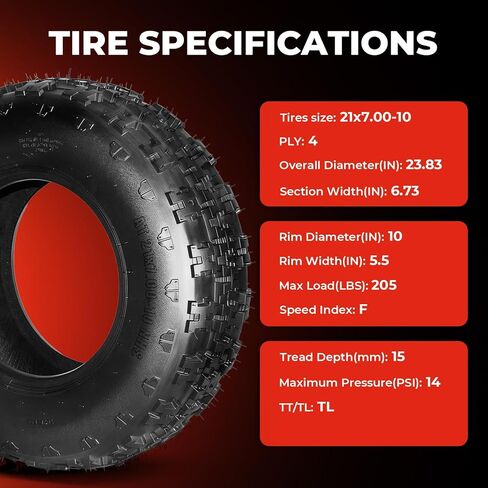Set of 2 21x7-10 ATV UTV Tires,21x7x10 All-Terrain Tires,4-Ply Rated,Tubeless in Saudi Arabia
