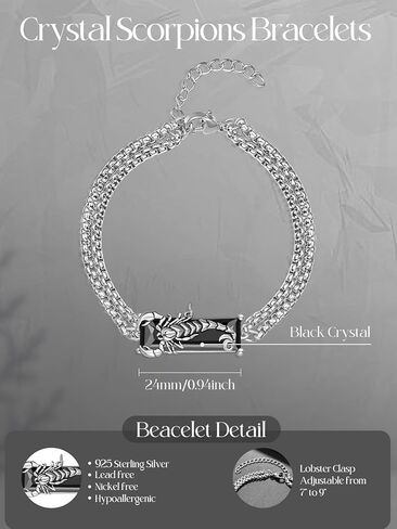 Scorpion Bracelet for Men Women 925 Sterling Silver Black Crytal Insect Bug Bracelets Cool Scorpion Gifts in Saudi Arabia