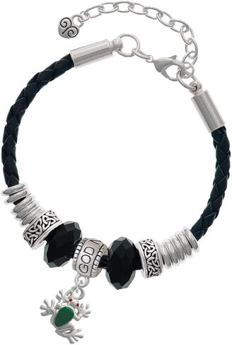 Delight Jewelry Silvertone Mini Green Tree Frog - Godmother Celtic Knot Leather Bead Bracelet, 7"+2" Extender in Saudi Arabia