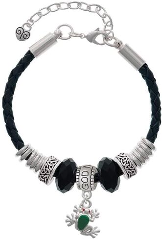 Delight Jewelry Silvertone Mini Green Tree Frog - Godmother Celtic Knot Leather Bead Bracelet, 7"+2" Extender in Saudi Arabia