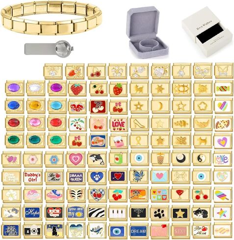 papasgix Custom Italian Charm Bracelet Charms Gold Set 10 Personalized Charm Brascelets 9mm Assorted Italian Charms Bracelet Links Handmade DIY Jewelry Cherry Strawberry Diamond in Saudi Arabia
