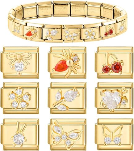 papasgix Custom Italian Charm Bracelet Charms Gold Set 10 Personalized Charm Brascelets 9mm Assorted Italian Charms Bracelet Links Handmade DIY Jewelry Cherry Strawberry Diamond in Saudi Arabia