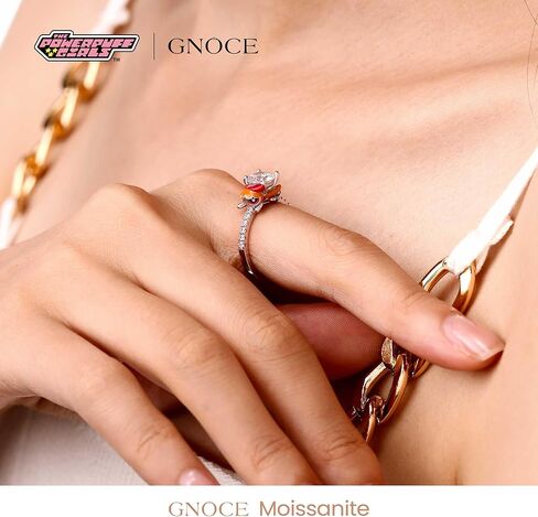 GNOCE The Powerpuff Blossom Embraces Moissanite Round Cut Ring for Women, S925 Sterling Silver Ring for Her Wife, Valentine‘s Day, Mother’s Day Jewelry in Saudi Arabia