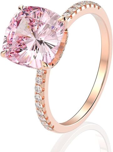 14K Solid Gold over S925 Sterling Silver Women 5 Carat Cushion Cut 10 * 10MM Pink Moissanite Ring, Engagement Jewelry for Women in Saudi Arabia