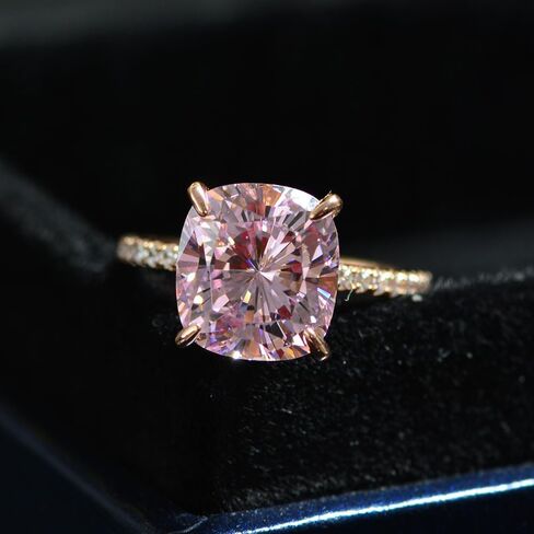 14K Solid Gold over S925 Sterling Silver Women 5 Carat Cushion Cut 10 * 10MM Pink Moissanite Ring, Engagement Jewelry for Women in Saudi Arabia