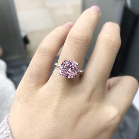 14K Solid Gold over S925 Sterling Silver Women 5 Carat Cushion Cut 10 * 10MM Pink Moissanite Ring, Engagement Jewelry for Women in Saudi Arabia