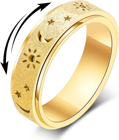 OreilleStar Fidget Anxiety Ring for Women: Sun Moon Star Symbols Stress Relief Thumb Spinner Ring Stainless Steel Toys Adults Gift for Men Silver Gold Plated Size 5-12 in Saudi Arabia
