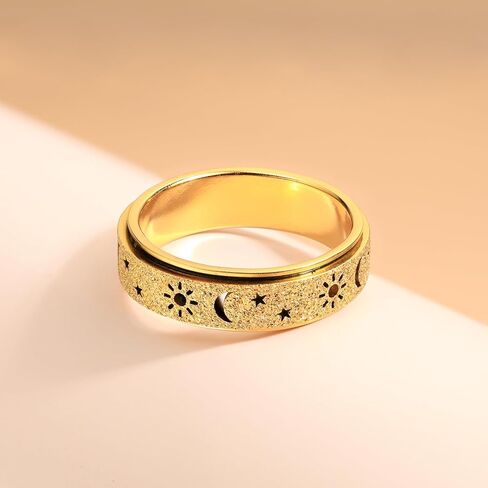 OreilleStar Fidget Anxiety Ring for Women: Sun Moon Star Symbols Stress Relief Thumb Spinner Ring Stainless Steel Toys Adults Gift for Men Silver Gold Plated Size 5-12 in Saudi Arabia
