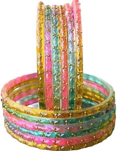 JD'Z COLLECTION Plain and Glossy Finished Raindrop Glass Bangles Set for Women | Traditional Ethnic Chudi for Wedding, Party & Regular- Set of 12 Pcs | Multiple Colours | Wedding Jewelry Bangles for Women in Kuwait