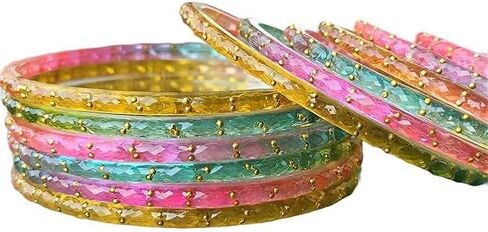 JD'Z COLLECTION Plain and Glossy Finished Raindrop Glass Bangles Set for Women | Traditional Ethnic Chudi for Wedding, Party & Regular- Set of 12 Pcs | Multiple Colours | Wedding Jewelry Bangles for Women in Kuwait