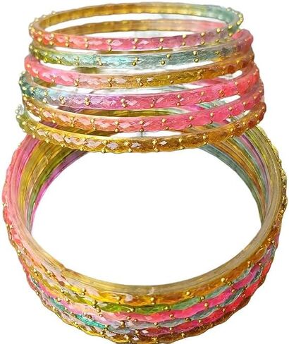 JD'Z COLLECTION Plain and Glossy Finished Raindrop Glass Bangles Set for Women | Traditional Ethnic Chudi for Wedding, Party & Regular- Set of 12 Pcs | Multiple Colours | Wedding Jewelry Bangles for Women in Kuwait