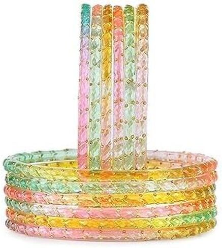 JD'Z COLLECTION Plain and Glossy Finished Raindrop Glass Bangles Set for Women | Traditional Ethnic Chudi for Wedding, Party & Regular- Set of 12 Pcs | Multiple Colours | Wedding Jewelry Bangles for Women in Kuwait