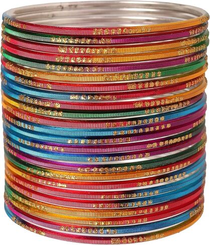 Touchstone Indian Bollywood Handcrafted Fascinating Fabulous Textured Rainbow Multicolor Style Definition Designer Jewelry Bracelets Bangles. Set Of 24. In Gold Tone For Women. in Saudi Arabia