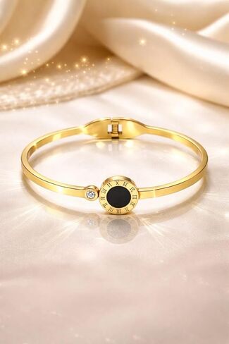 Gold bracelets for Women, 18K gold plated Roman Numeral Bangle Bracelet, Jewelry, gifts for her (Birthday, Anniversary, Valentine's day) in Saudi Arabia