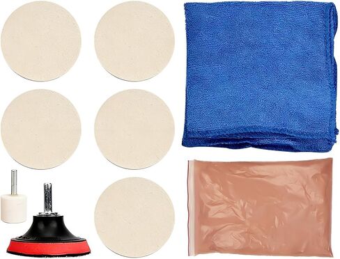 9PCS Car Glass Polishing Kit, Vehicle Windscreen Scratch Remover Set with 100g Cerium Oxide Powder Felt Buffing Pad, Automotive Glass Window Scratch Repair Kit, Universal Fit in Saudi Arabia