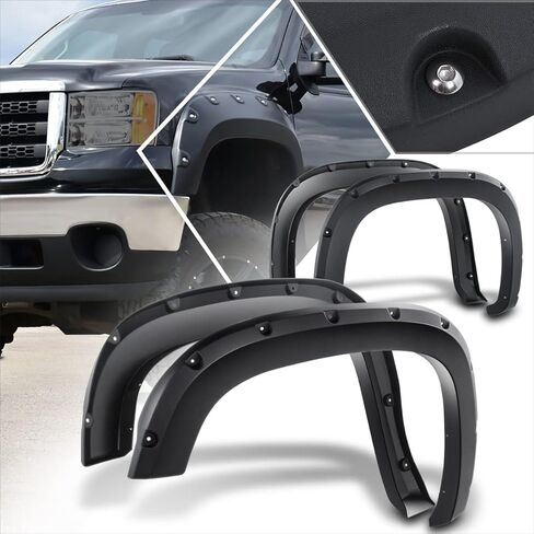 [4Pcs-Set] Pocket-Rivet Style Fender Flares Compatible with 07-14 GMC Sierra 97.6"/78.7"/78" Fleetside Bed in Saudi Arabia
