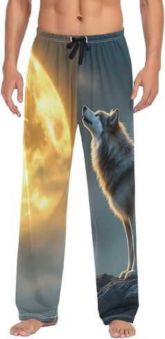 AIXIWAWA Moon Night Wolf Mens Pajama Pants Cozy Sleepwear Lounge PJ Bottoms with Pockets Drawstring S in Saudi Arabia