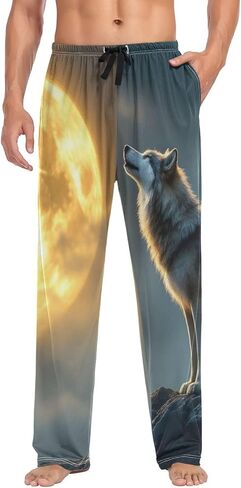 AIXIWAWA Moon Night Wolf Mens Pajama Pants Cozy Sleepwear Lounge PJ Bottoms with Pockets Drawstring S in Saudi Arabia