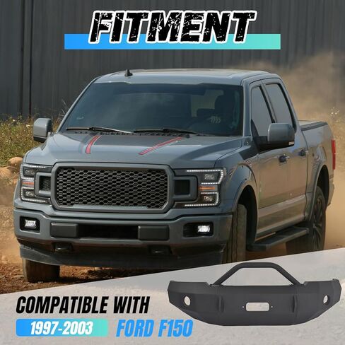 KUAFU Front Bumper Compatible with 1997-2003 Ford F150 with Bull Bar Winch Plate Steel Powder Coated Black - 2 Packages in Saudi Arabia
