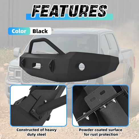 KUAFU Front Bumper Compatible with 1997-2003 Ford F150 with Bull Bar Winch Plate Steel Powder Coated Black - 2 Packages in Saudi Arabia
