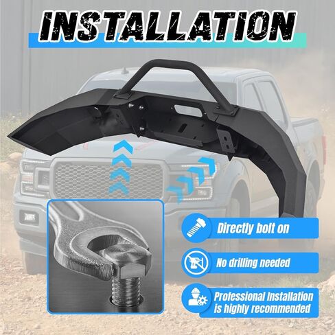 KUAFU Front Bumper Compatible with 1997-2003 Ford F150 with Bull Bar Winch Plate Steel Powder Coated Black - 2 Packages in Saudi Arabia