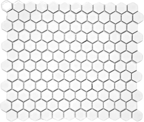 Tenedos 1-Inch White Glossy Hexagon Porcelain Mosaic Tile for Bathroom Wall, Kitchen Backsplash, Shower Floor, and Decorative Accent Walls - 1 Sheet in Saudi Arabia