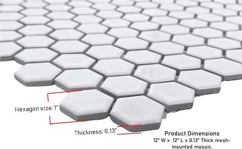 Tenedos 1-Inch White Glossy Hexagon Porcelain Mosaic Tile for Bathroom Wall, Kitchen Backsplash, Shower Floor, and Decorative Accent Walls - 1 Sheet in Saudi Arabia