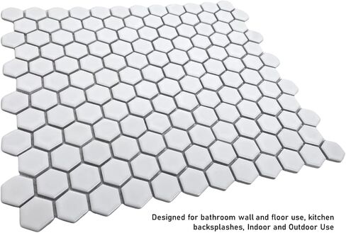 Tenedos 1-Inch White Glossy Hexagon Porcelain Mosaic Tile for Bathroom Wall, Kitchen Backsplash, Shower Floor, and Decorative Accent Walls - 1 Sheet in Saudi Arabia