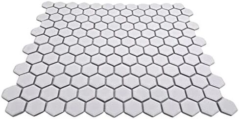 Tenedos 1-Inch White Glossy Hexagon Porcelain Mosaic Tile for Bathroom Wall, Kitchen Backsplash, Shower Floor, and Decorative Accent Walls - 1 Sheet in Saudi Arabia
