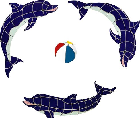 بلاط مائي مخصص كبير 3 مجموعة دولفين مع كرة شاطئ من البورسلين لحمام السباحة فسيفساء (42 بوصة × 42 بوصة) in Kuwait