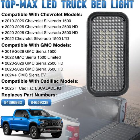 مصباح سرير شاحنة LED من TOP-MAX لـ 2019-2026 Chevy Silverado GMC Sierra 1500 2500HD 3500 HD 6000K أبيض LED، مصابيح سرير شحن ساطعة لـ 2024 2025 Sierra EV Cadillac Escalade IQ (2-PACK) in Saudi Arabia