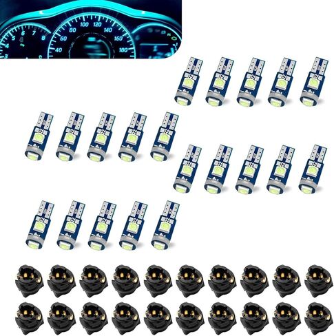 20 PCS 74 Led Bulb Dash Lights, T5 37 12V Bright Wedge Bulb with Twist Lock Socket, Auto Instrument Cluster Gauge Panel Replacement Light Kits, Universal for Cars Trucks SUVs (White) in Saudi Arabia