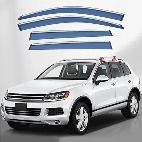 4 قطع من منحرف الرياح الأمامي والخلفي للسيارة V-W Touareg 7P 2011-2018 نوافذ جانبية للأبواب والرياح والمطر وحارس الدخان وملحقات درع الرياح in Saudi Arabia