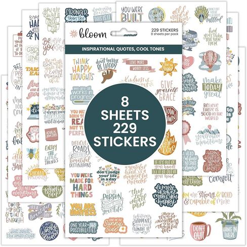 bloom daily planners Inspirational & Motivational Quotes Planner Stickers (8 Sheets / 200+ Stickers) - Hand-Lettered Positive Cute Aesthetic Quotes for Decorating Organizers, Scrapbooks, Laptops, etc. in Saudi Arabia