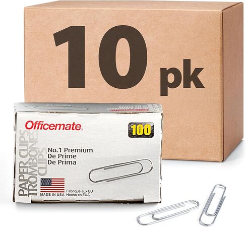 Officemate Premium #1 Paper Clips, 1,000 Paper Clips (10 Boxes of 100 Each) (99916) , Silver in Kuwait