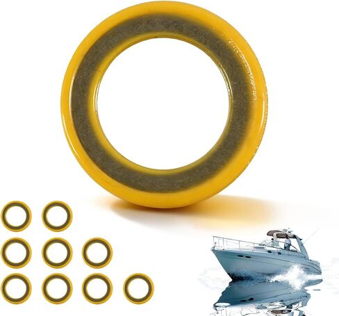 حشوات سدادة تصريف علبة التروس متوافقة مع Mercury Mercruiser Marine استبدال # 26-830749 مجموعة غسالات سدادة تصريف الزيت للوحدة السفلية، 10 قطع باللون الأصفر in Kuwait