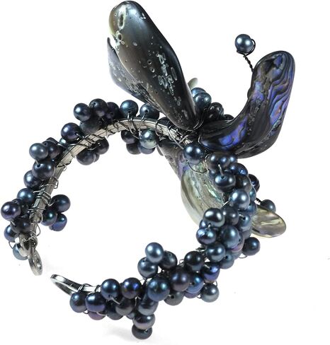 AeraVida Pretty Abalone Shell Floral Design Cultured Freshwater Pearl Accented Cuff in Saudi Arabia