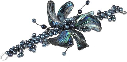 AeraVida Pretty Abalone Shell Floral Design Cultured Freshwater Pearl Accented Cuff in Saudi Arabia