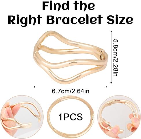 Gold Chunky Bracelet, Stylish Wide Hinged Cuff Bracelet Jewelry Open Metal Bangle for Women in Saudi Arabia