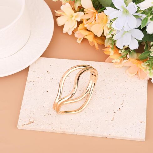 Gold Chunky Bracelet, Stylish Wide Hinged Cuff Bracelet Jewelry Open Metal Bangle for Women in Saudi Arabia