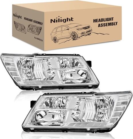 Nilight Headlight Assembly Compatible with 2009 2010 2011 2012 2013 2014 2015 2016 2017 2018 2019 2020 Dodge Journey Chrome Housing Amber Reflector Headlamp Passenger and Driver Side in Kuwait