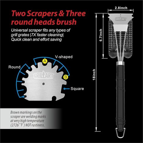 GRILLART Grill Brush and Scraper,18 Inch BBQ Grill Cleaning Brush Kit, Safe Wire Scrubber, Universal Fit BBQ Cleaner Accessories for All Grates in Kuwait