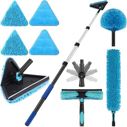 20 Foot Wall Cleaner Mop with 12 Ft Heavy Duty Extension Pole, 3-in-1 High Ceiling Cleaning Tool with 4 Microfiber Chenille Pad, Cobweb Duster, Fan, Baseboard, Window Squeegee Kit (12ft) in Saudi Arabia