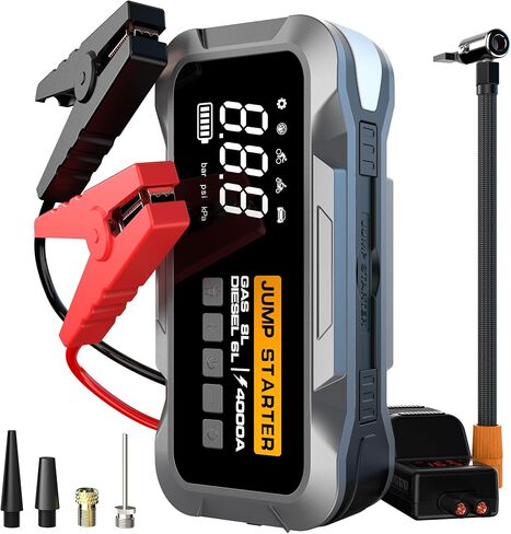 Car Jump Starter with 150PSI Tire Inflator – Portable Emergency Battery Booster and 22 Cylinders Air Compressor for Cars, Trucks, Motorcycles, Bikes & More in Saudi Arabia